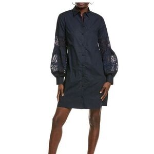 Lela Rose Womens Shirt Dress, navy‎ Blue sz 12 lace sleeves shirt classic luxury